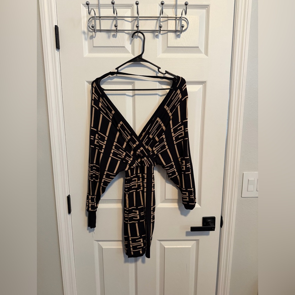 Black and Tan Geometric Wrap Top